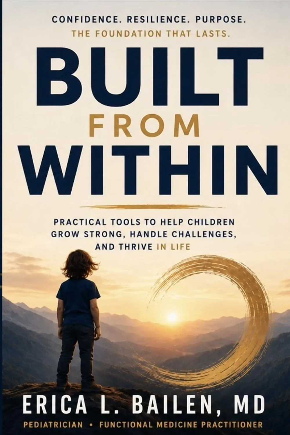 Cover of Built From Within, with a child standing on a hilltop at sunrise.